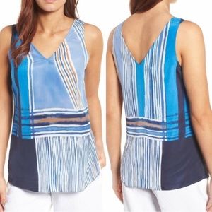 Nic & Zoe Womens XL Silk Tank Striped top blouse, blue, navy, white